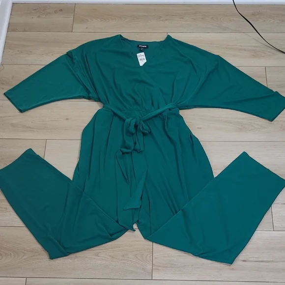 Express High Rise Green Jumpsuit Size XL/TG - Picture 1 of 9